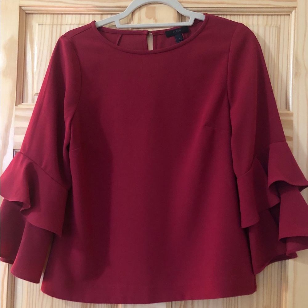SOLD - J. Crew Tiered Bell Sleeve Pink Blouse